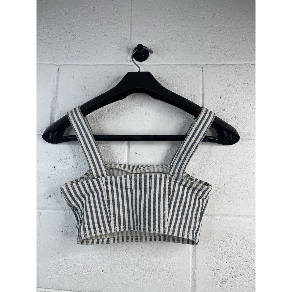 Zara Striped Denim Crop Top in Navy/Ivory‎ Size Small EUC - Picture 7 of 7